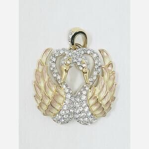 Nolan Miller Glamour Collection Double Swan Enamel & Swarovski Charm